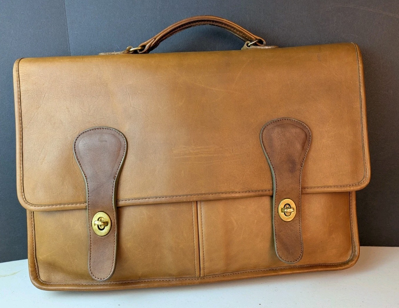 Vintage Coach Slim Briefcase British Tan Double Turn Lock Made in New York City