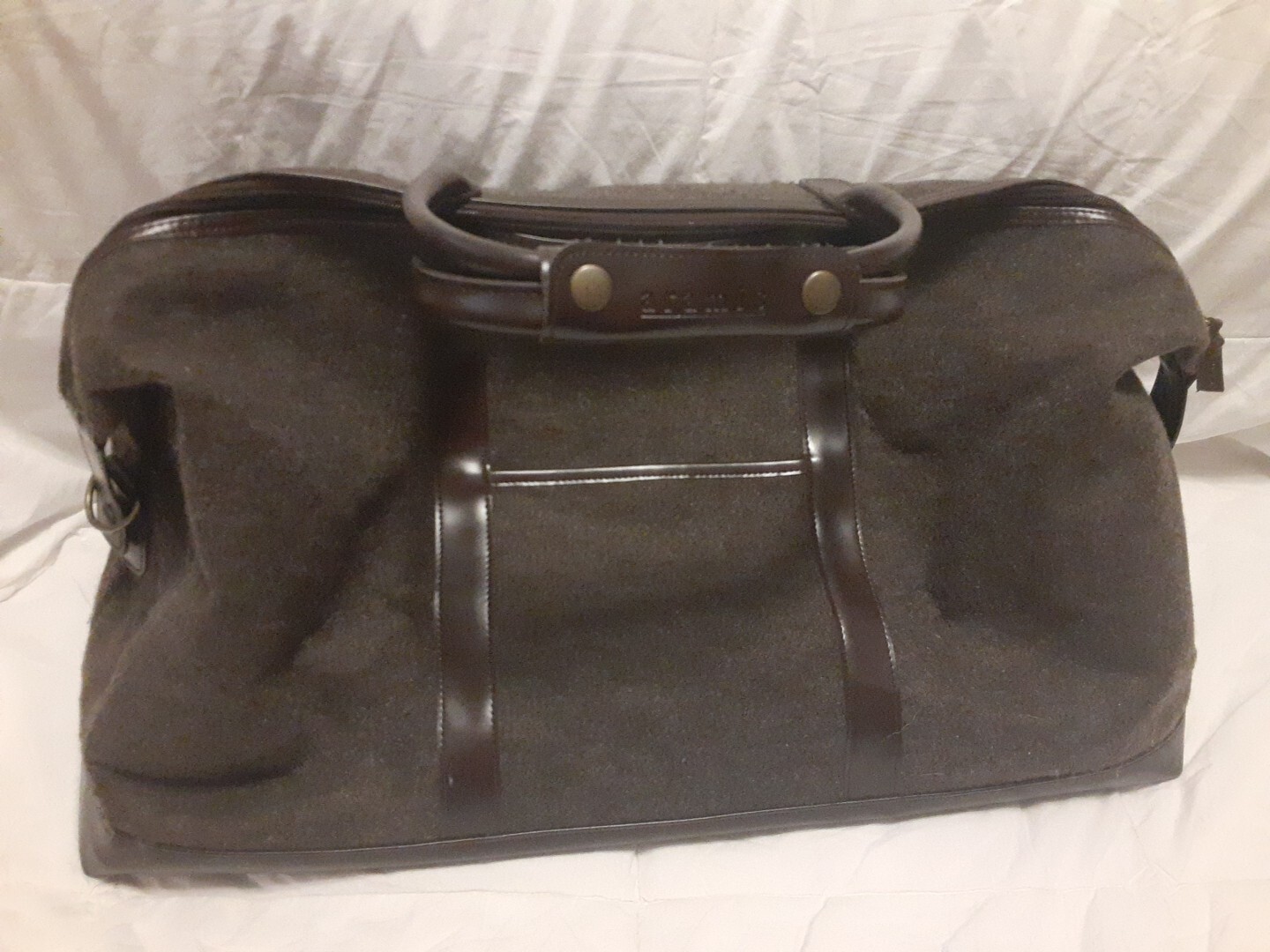 Vintage Aramis Holdall Travel Bag Faux Leather/Felted Wool Brown Large 22″x11″