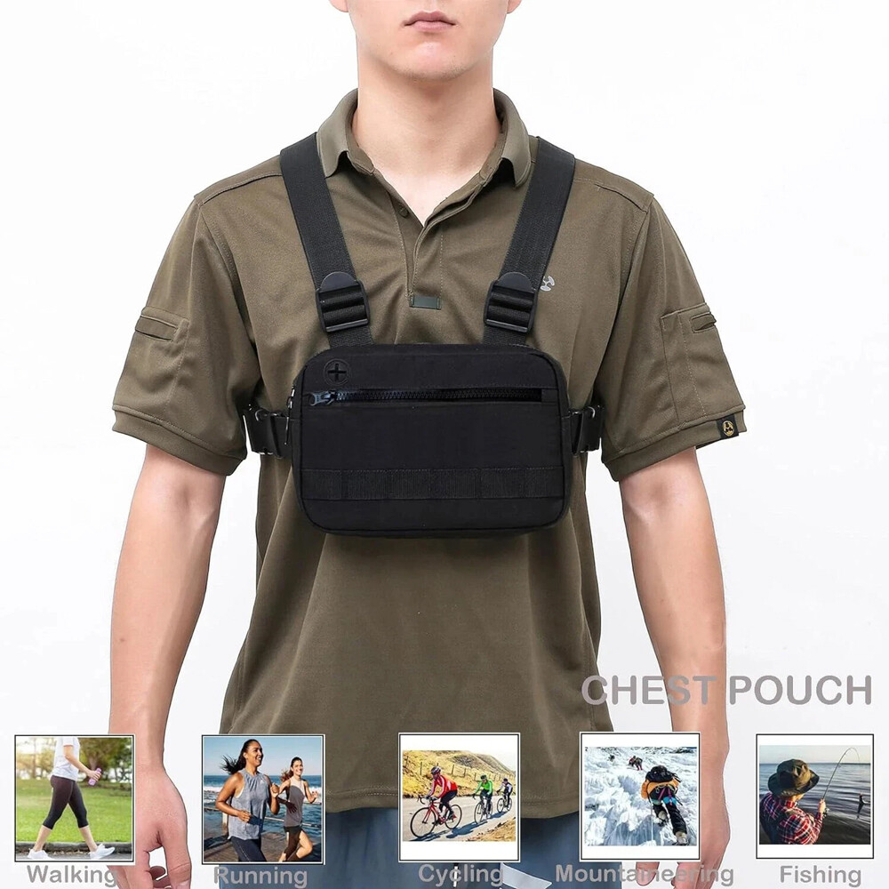 Men Tactical Molle Chest Rig Bag Front Pouch Recon Kit Bag Sport Protective Vest