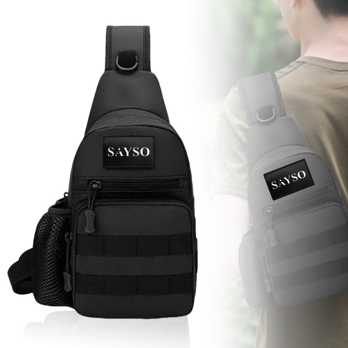 Men’s Outdoor Chest Bag Tactical Shoulder Bag Sling Backpack 900D Oxford Black