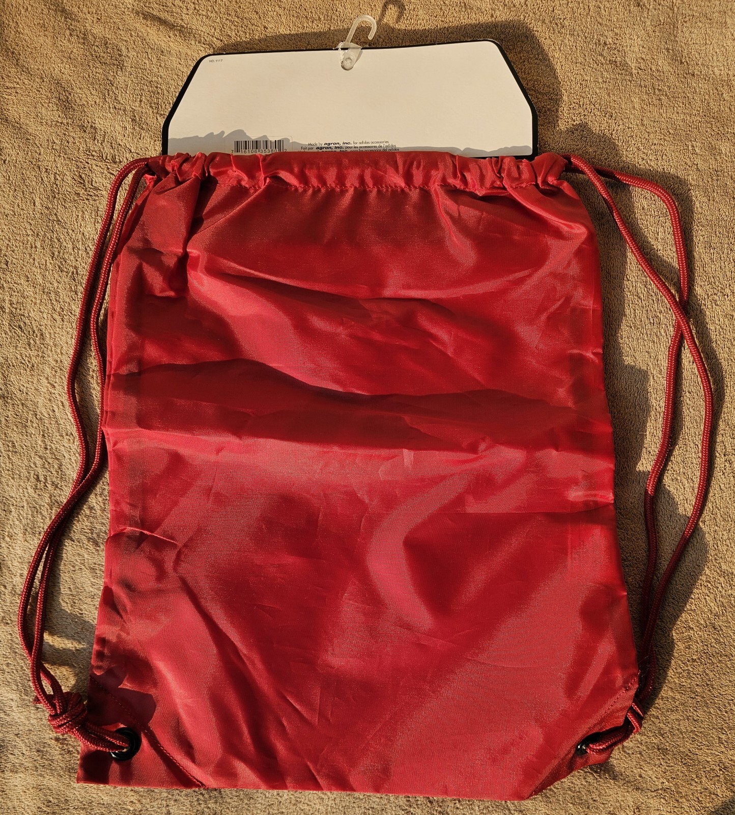 ADIDAS Red/Silver Cinch Bag/Backsack 18″ Tall X 15″ Wide W/Double 17″ Drop Cords