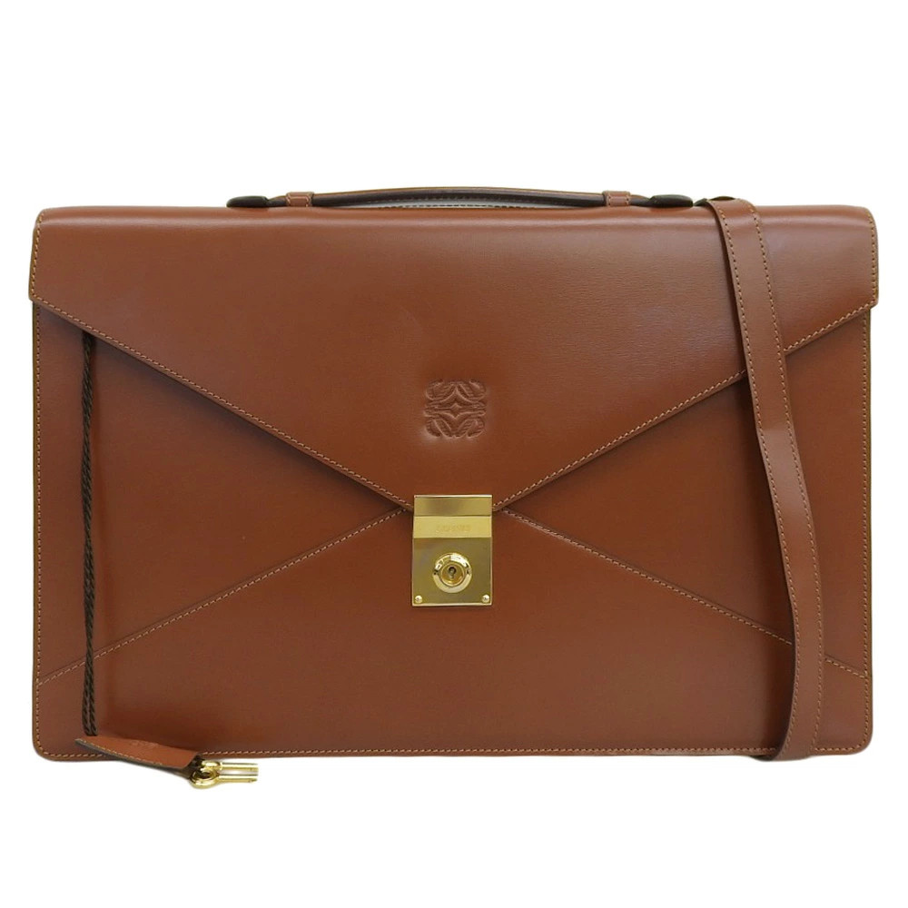 LOEWE Anagram Day Promatico Business Bag Leather Brown Briefcase Document