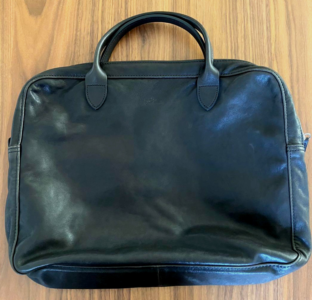 Longchamp Nappa Leather Business Bag Dark Gray Briefcase Tote 14.2in Authentic
