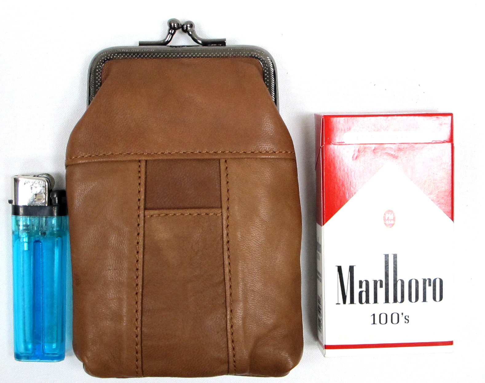 Soft Leather Cigarette Holder Case Lighter Pocket Snap Top Closure Fit 100’s 84s
