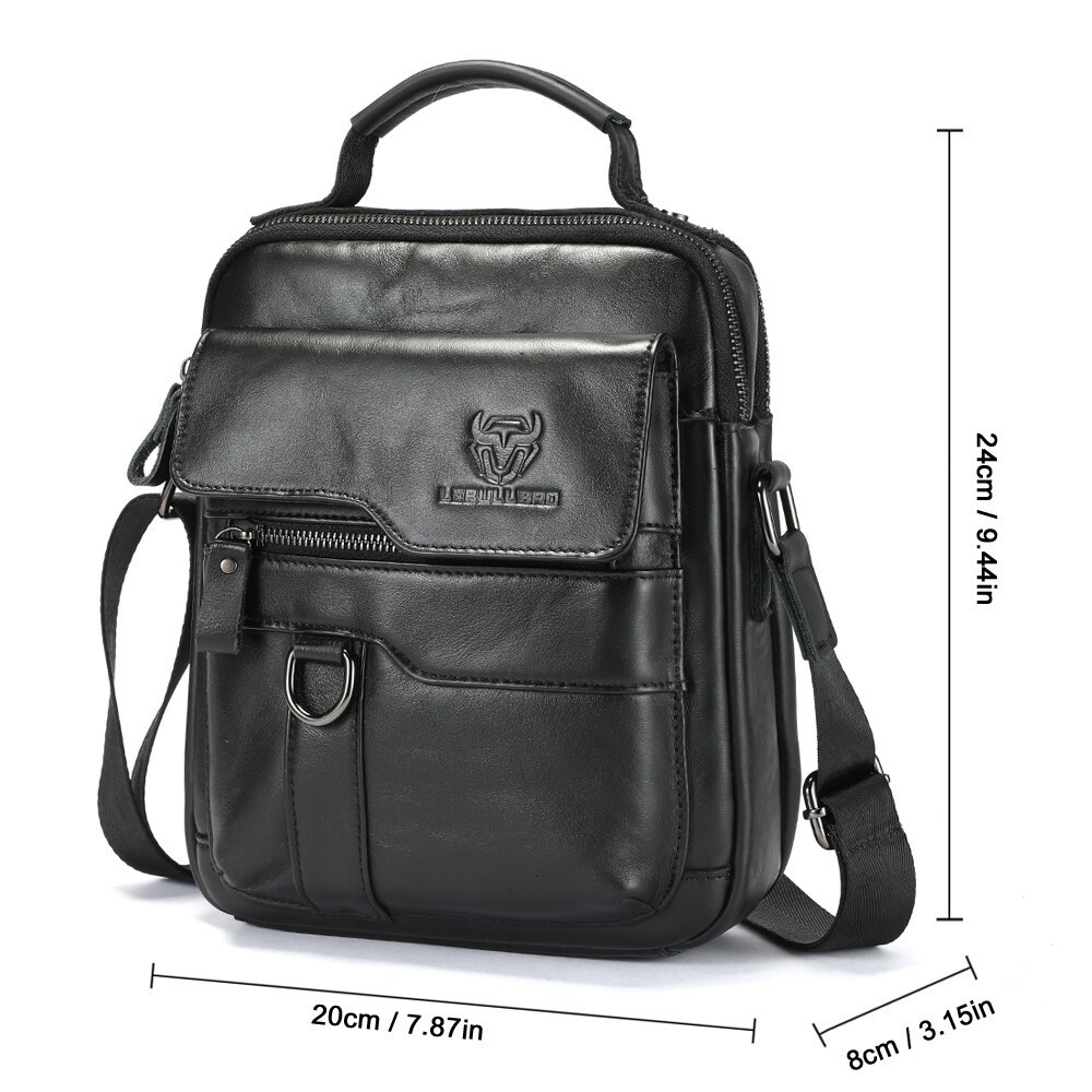 LEBULLCRO Vintage Men’s Genuine Leather Crossbody Messenger Bag for Daily Travel