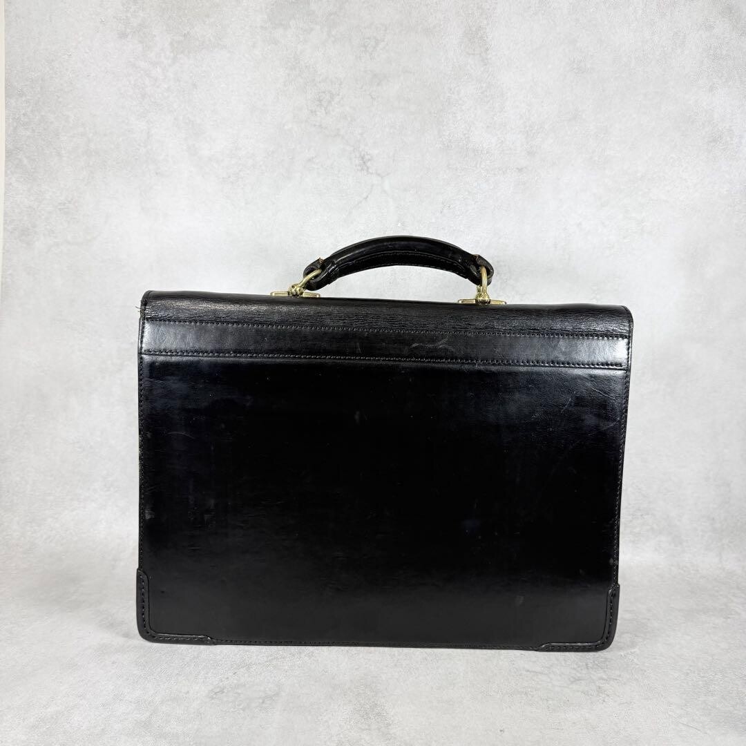 SOMES SADDLE Black Leather Business Briefcase Flap Lock with Key Authentic