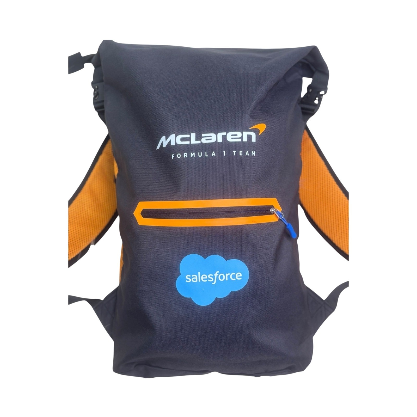 McLaren Formula 1 Team Salesforce Roll Top Backpack Black Orange Mens Womens