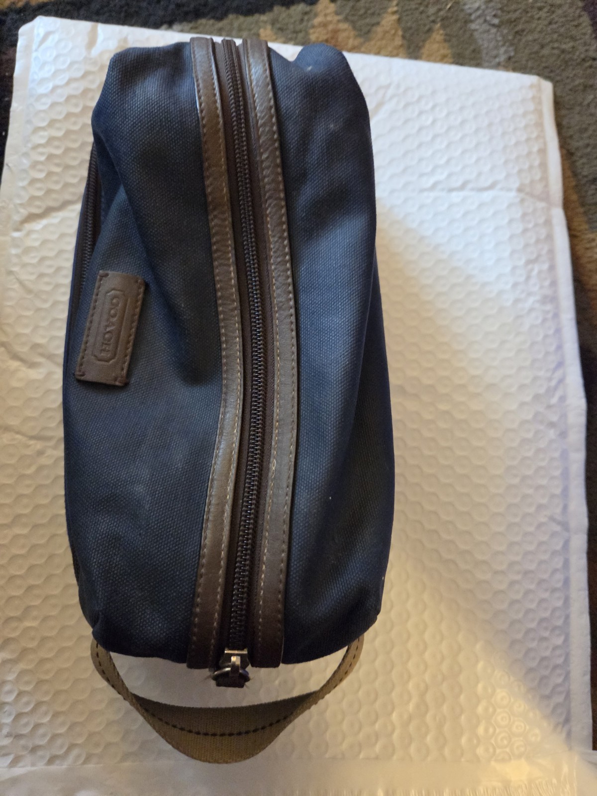 Coach Signature Two Tone Blue W/Leather Trim Dopp Lott Toiletry Bag