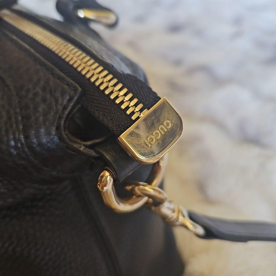 Gucci Leather Interlocking G Soho Tassel Shoulder Bag 32cm Black Made in Italy