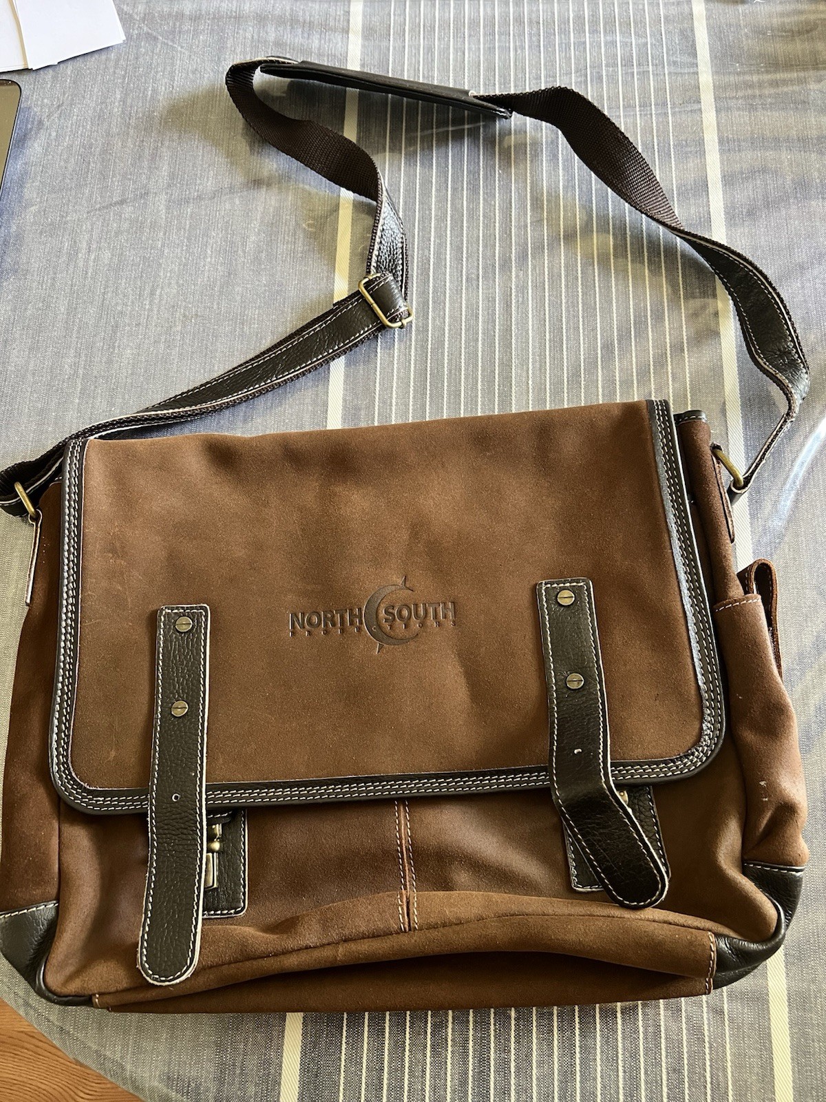 NorthSouth Brown Canvas Leather Messenger Bag Crossbody Shoulder For Laptop/Work