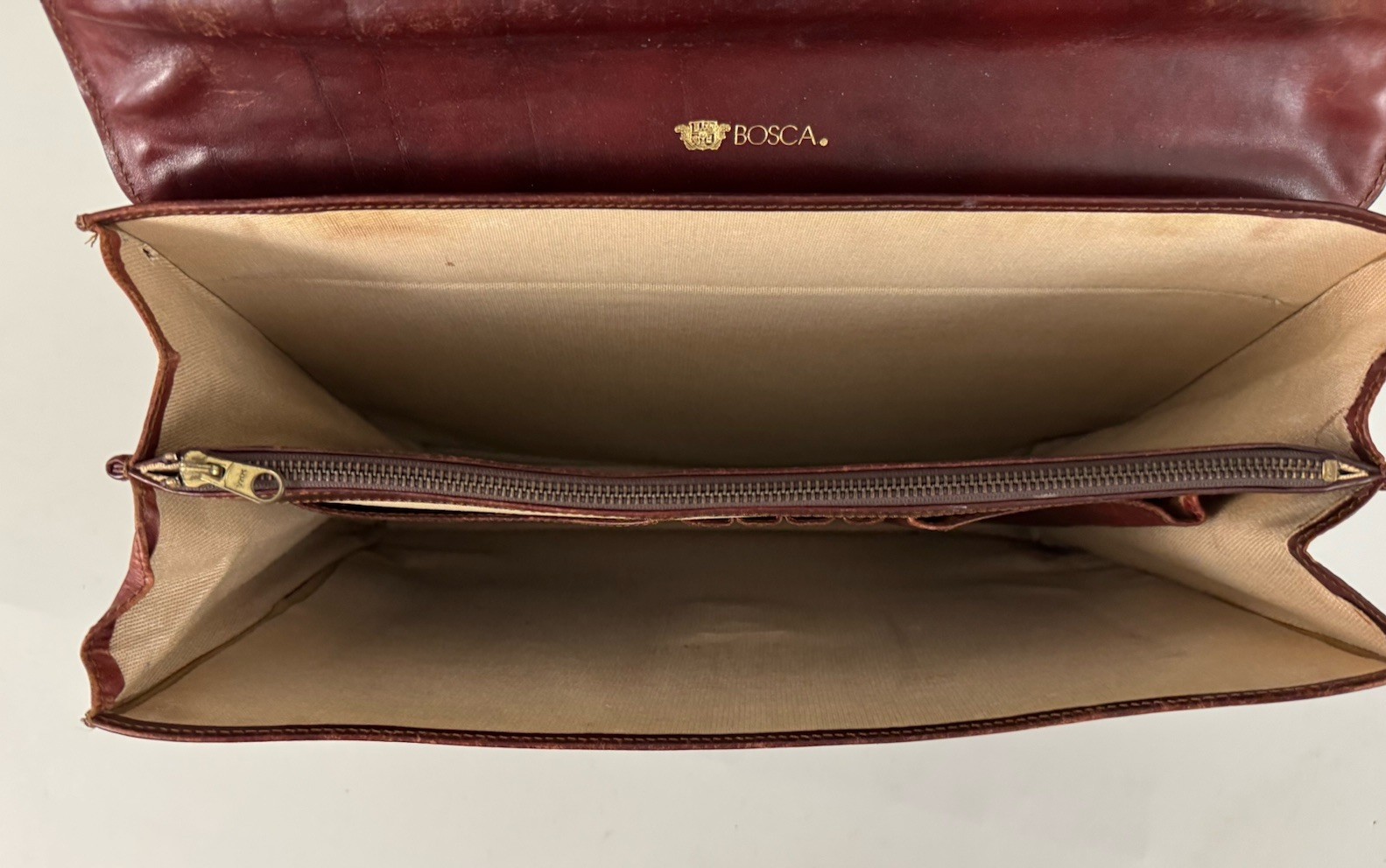 BOSCA Vintage Brown Leather Attache Briefcase Envelope Closure Top Handle