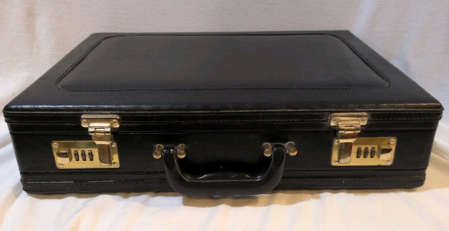 Briefcase Black Leather Brass Combination Lock Latches Attache Laptop
