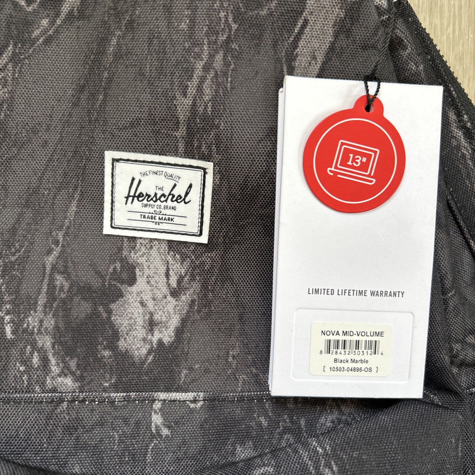 Herschel Nova Mid Volume Backpack Black Marble 13″ Laptop Bag 18L New With Tag