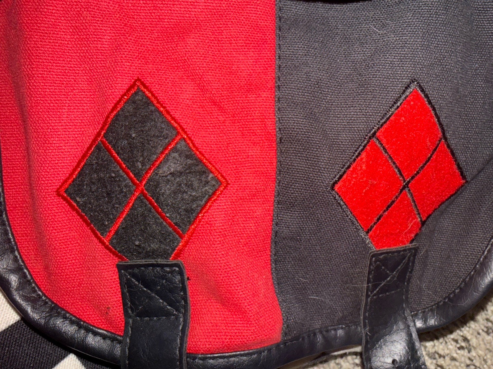 Harley Quinn Checkered Backpack Black Red Adjustable Strap Men’s Comics Casual