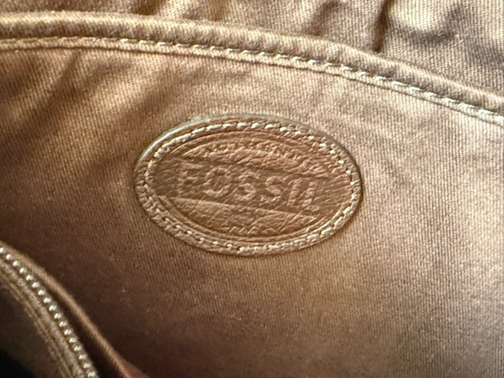 Fossil Leather Messenger Bag Two-Tone Brown Flap Top Laptop Soft