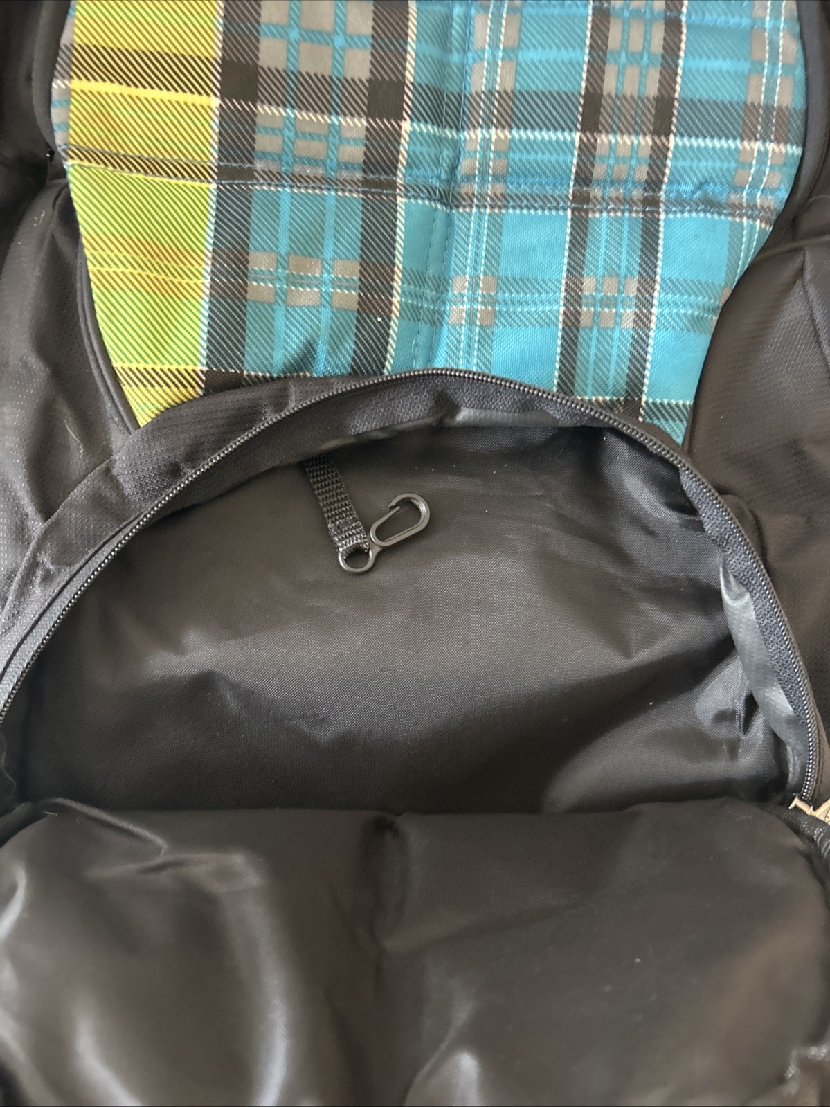 Quiksilver Full-Size Heavy Weather Black Base Blue & Green Plaid Backpack Bag