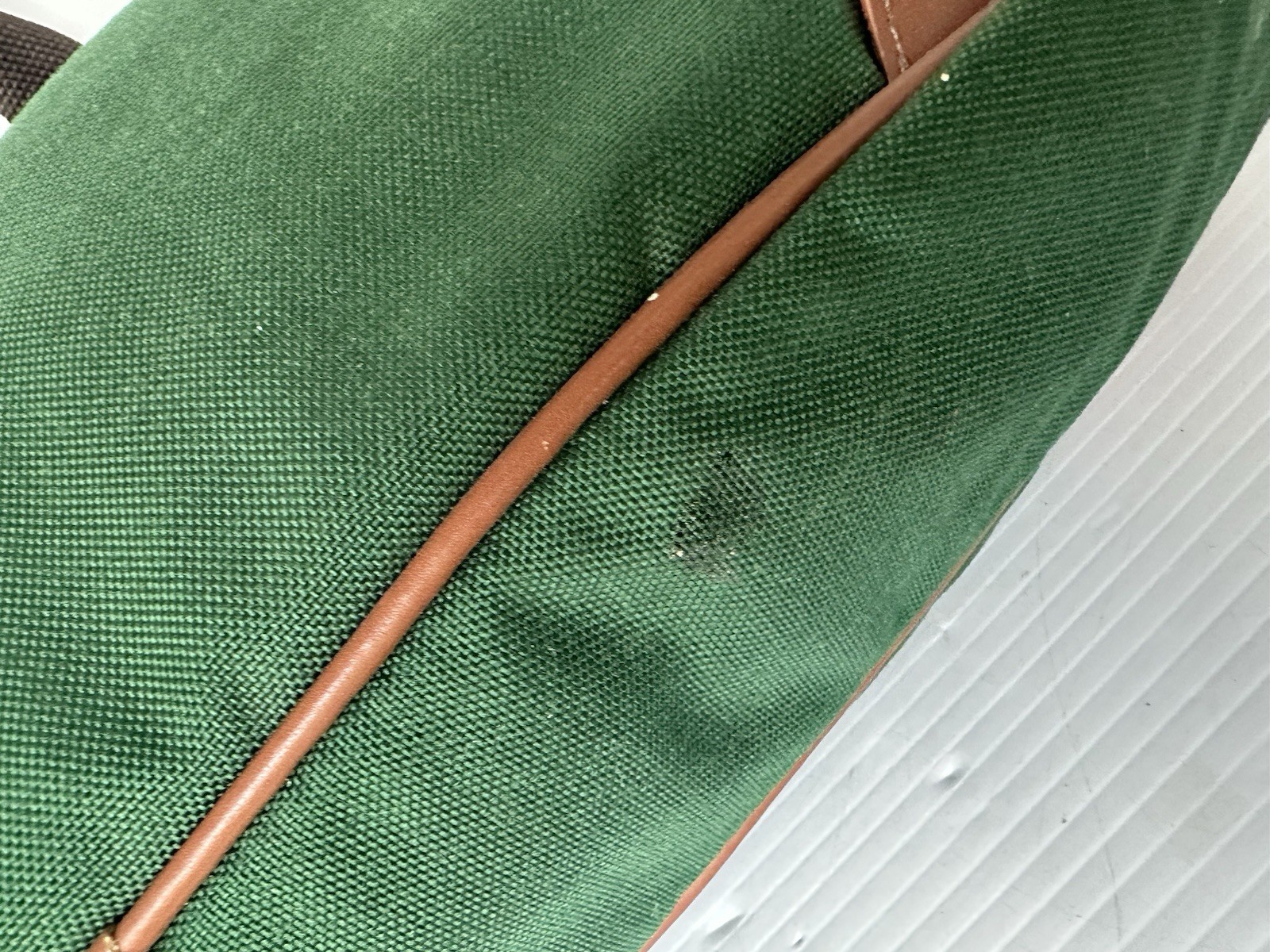 LL Bean Vintage Canvas/Leather Briefcase Laptop Bag Green Embroidered , No Strap