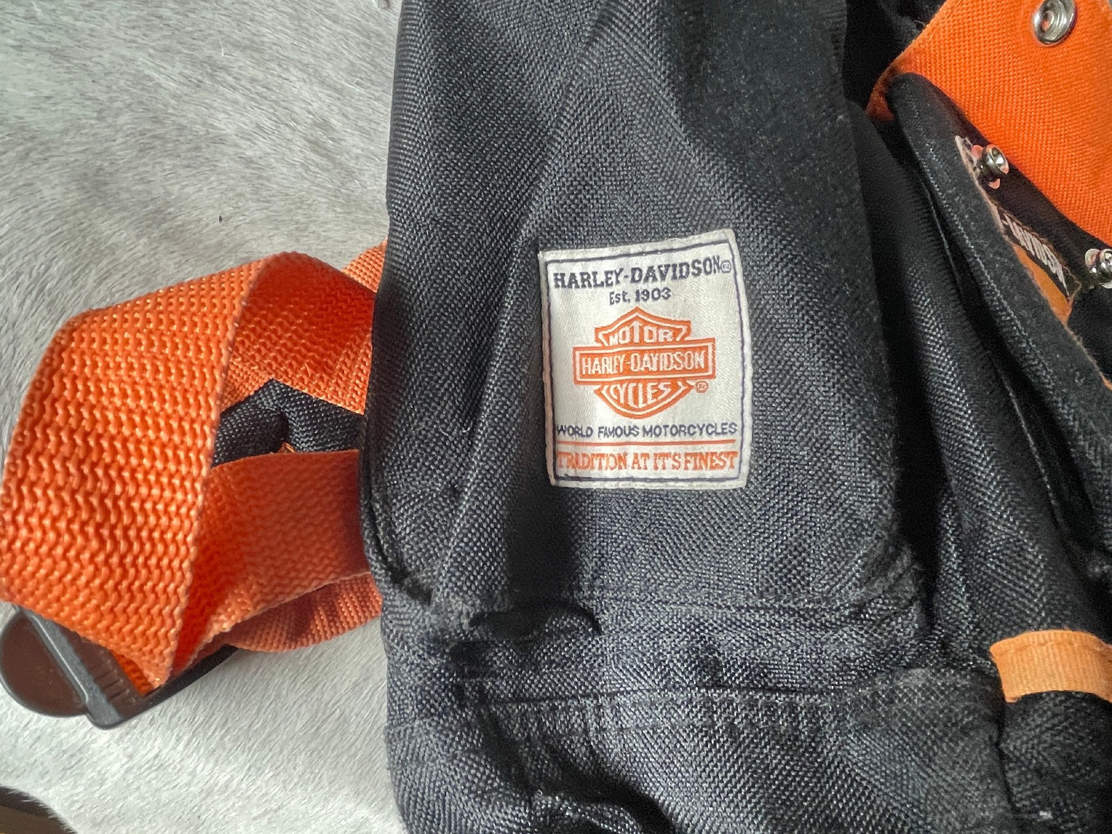 Harley Davidson Backpack 19 x 15 in Black Orange Zip Pockets Embroidered