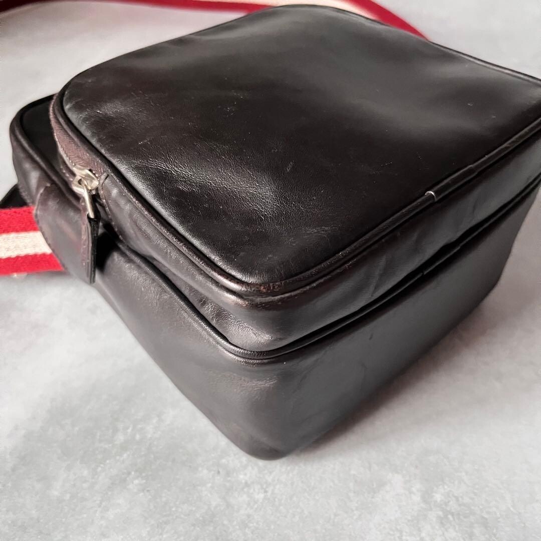 Bally Brown Leather Trainspotting Shoulder Bag Men Zipper Vintage 16x21cm