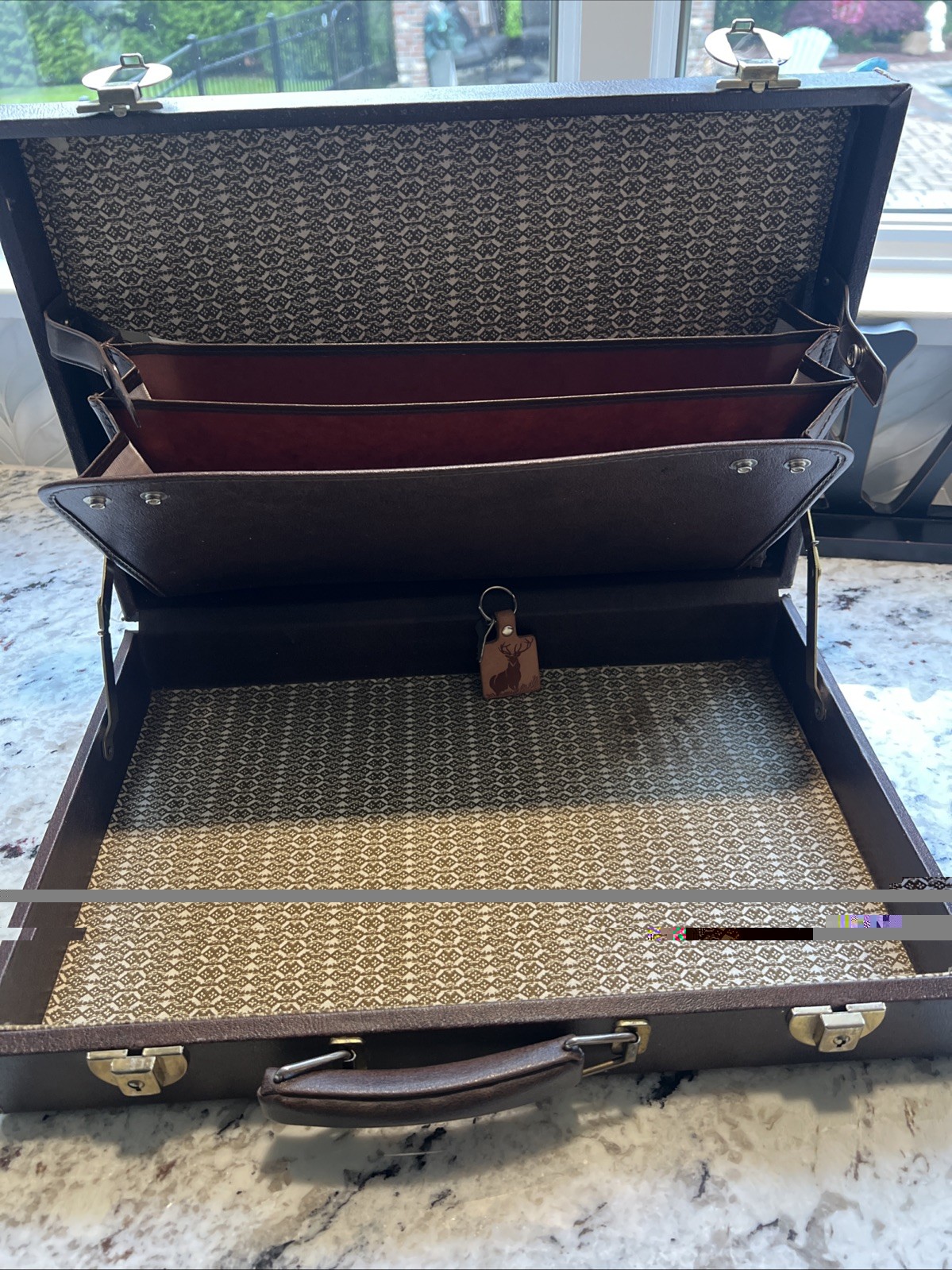 Vintage Heavy Duty Tufide Fabric Lined Briefcase With Key Brown