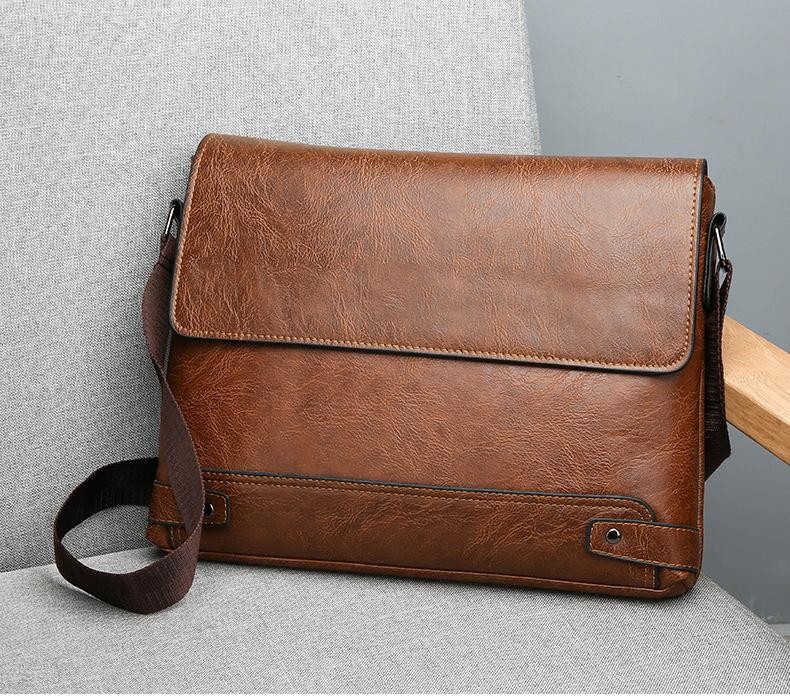 Men’s Solid Color Retro Pu Leather Shoulder Bag, Casual Business Messenger Bag