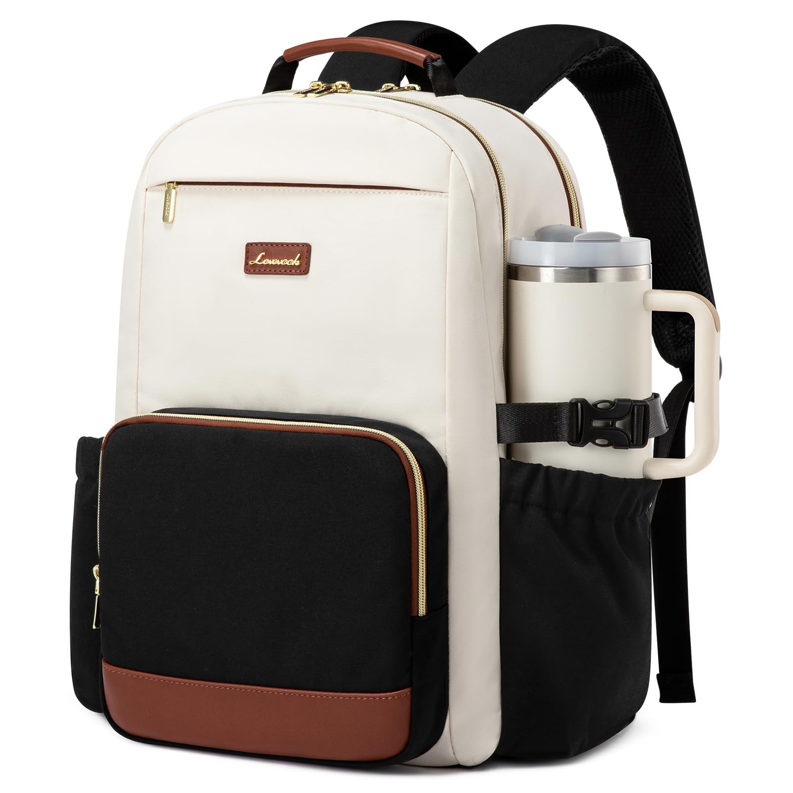 LOVEVOOK 15.6″ Laptop Backpack for Women Waterproof Travel Bag Beige~Black~Brown