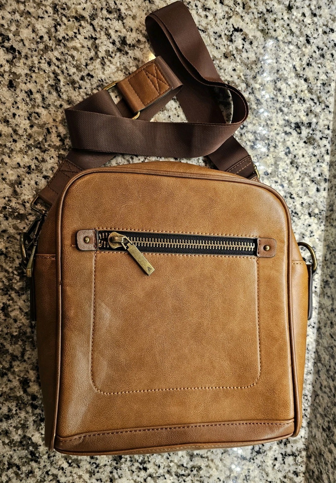 Aldo Brown Crossbody Leather Look Spacious Bag