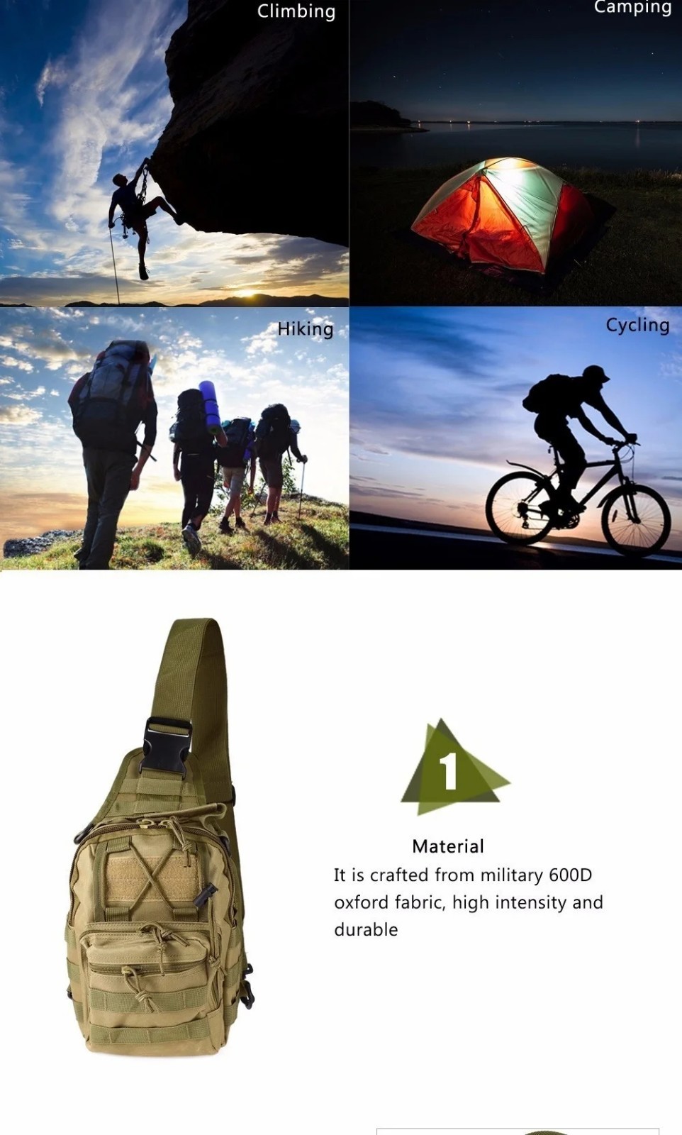 Mens Backpack Tactical Sling Shoulder Bag Molle Travel Chest Pack Outdoor Hiking