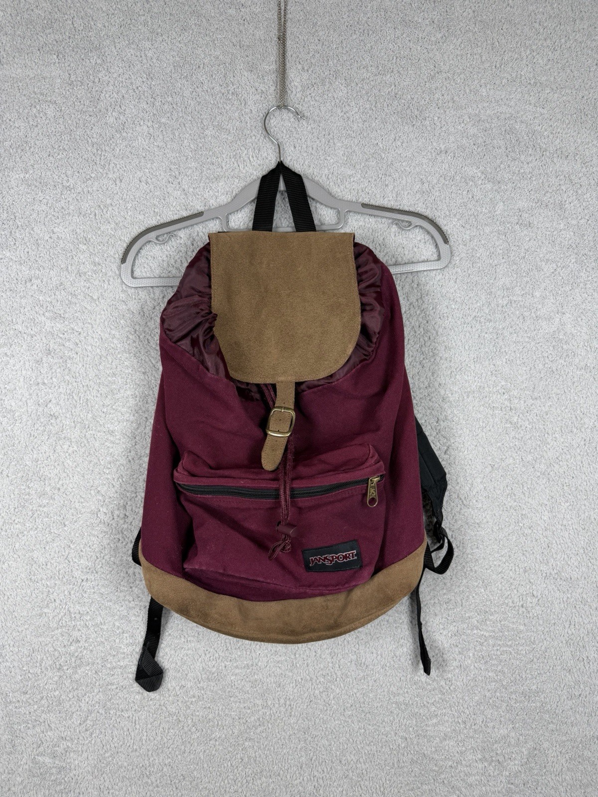 VINTAGE Jansport Backpack Red Leather Bottom USA 90s Bag School Travel