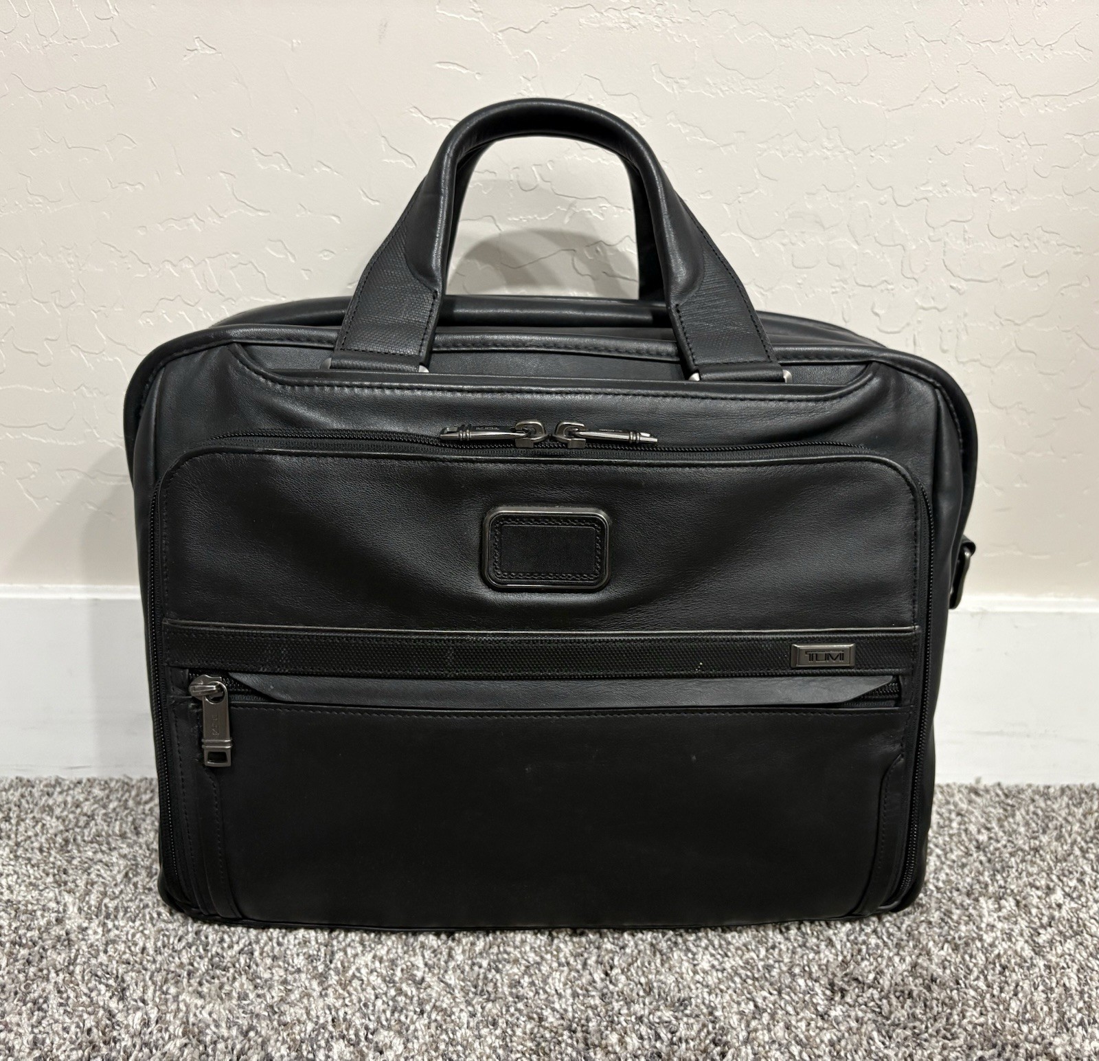 TUMI ‘Alpha 3’ Black Leather Laptop Organizer Briefcase – 117320