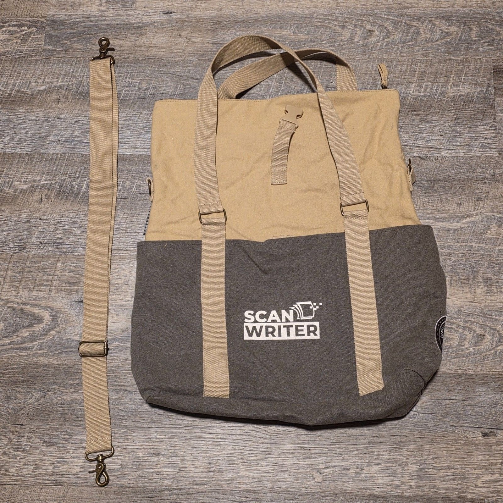Scan Writer Green Tan Tote Carry Bag Vintage Cotton Field Co Collection 19X6X5