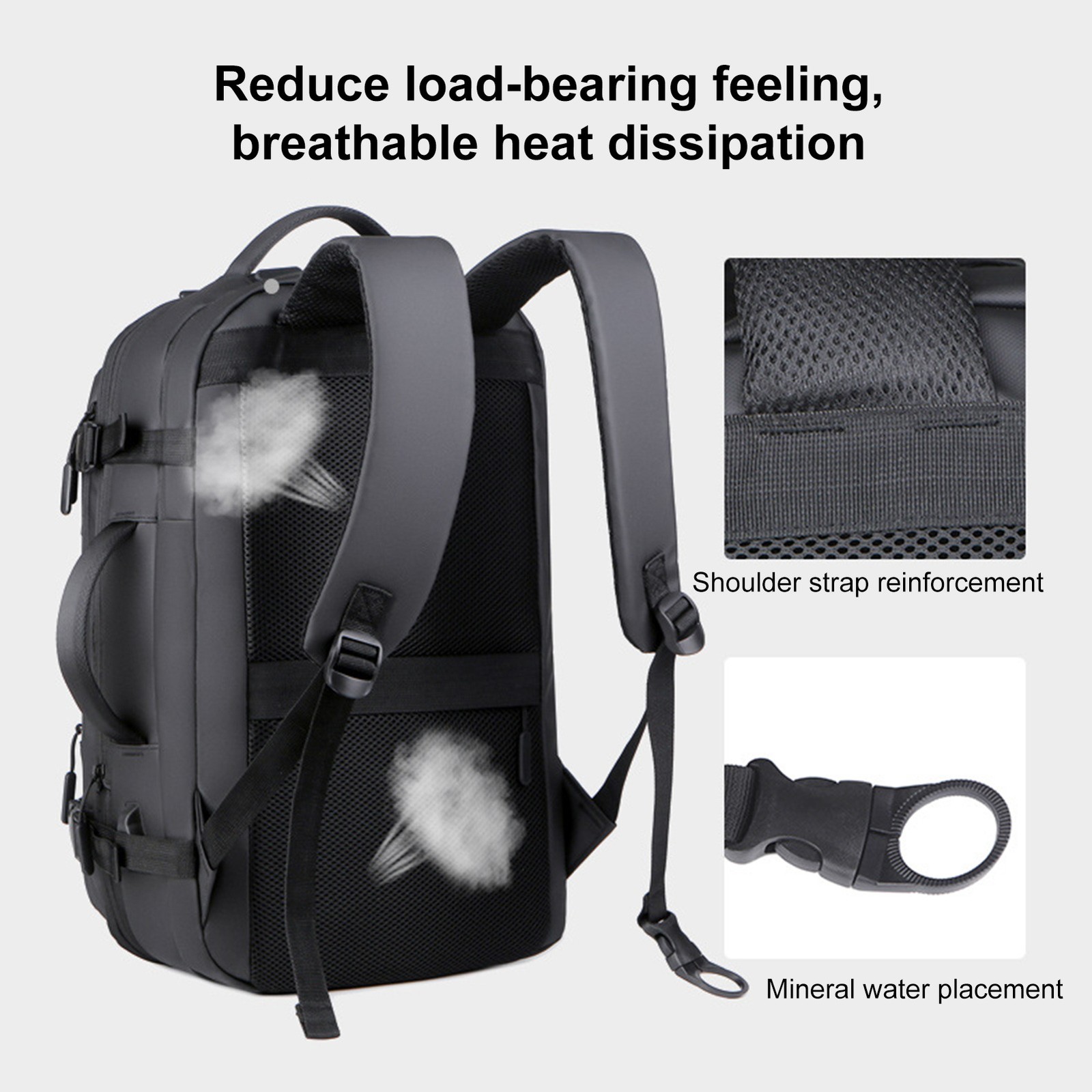 Waterproof Expandable Backpack USB Port Anti Theft Lock 18.9×11.8×6.3in