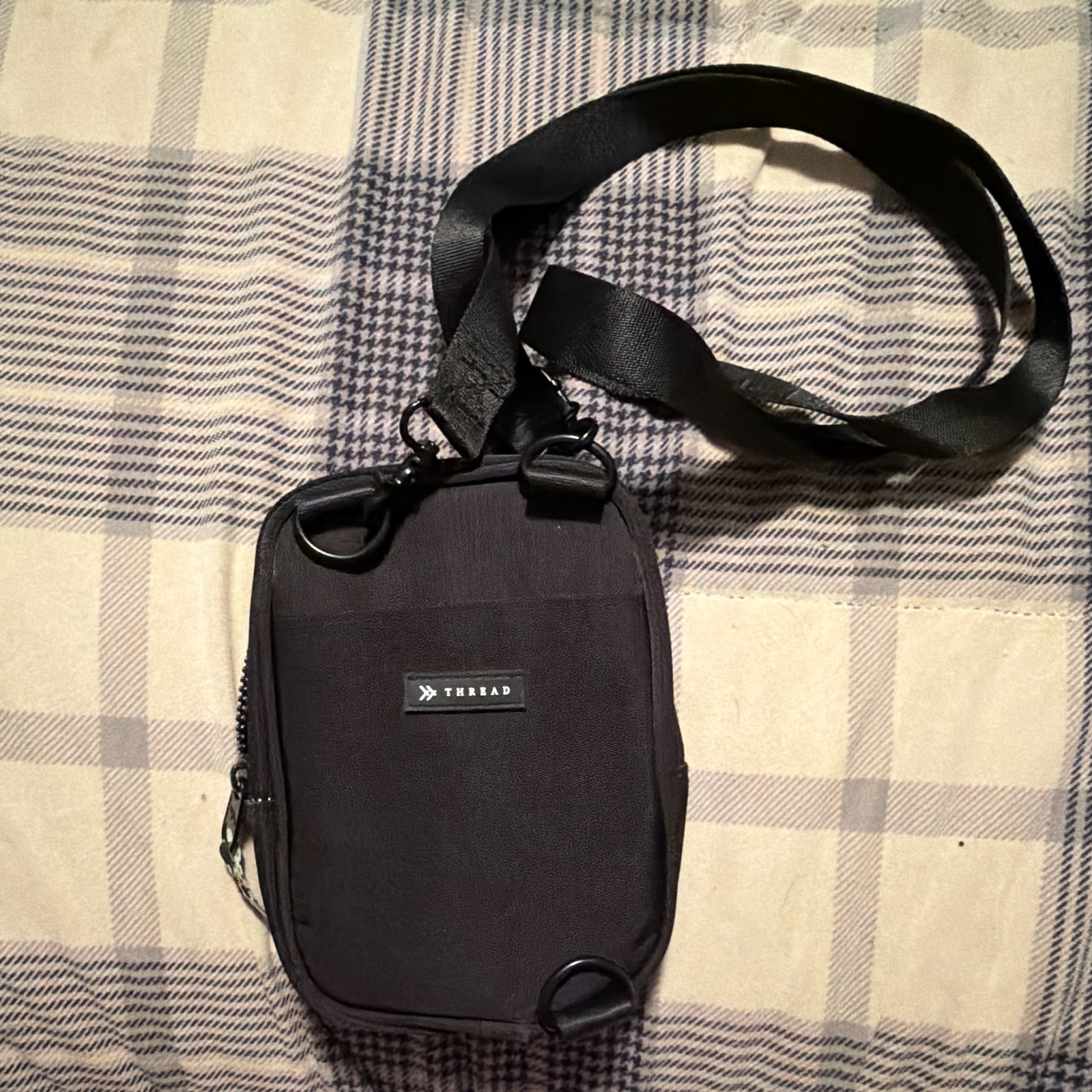 Thread Black Small Crossbody Bag Zip Closure Adjustable Strap Inner Pockets