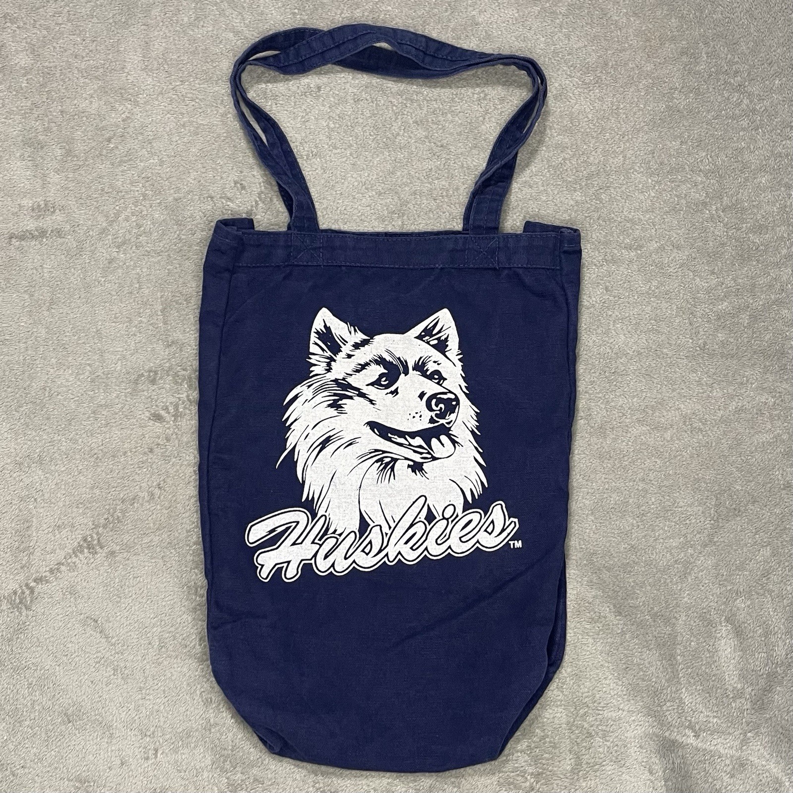UCONN Huskies Blue 80’s 90’s Logo Canvas Tote Bag