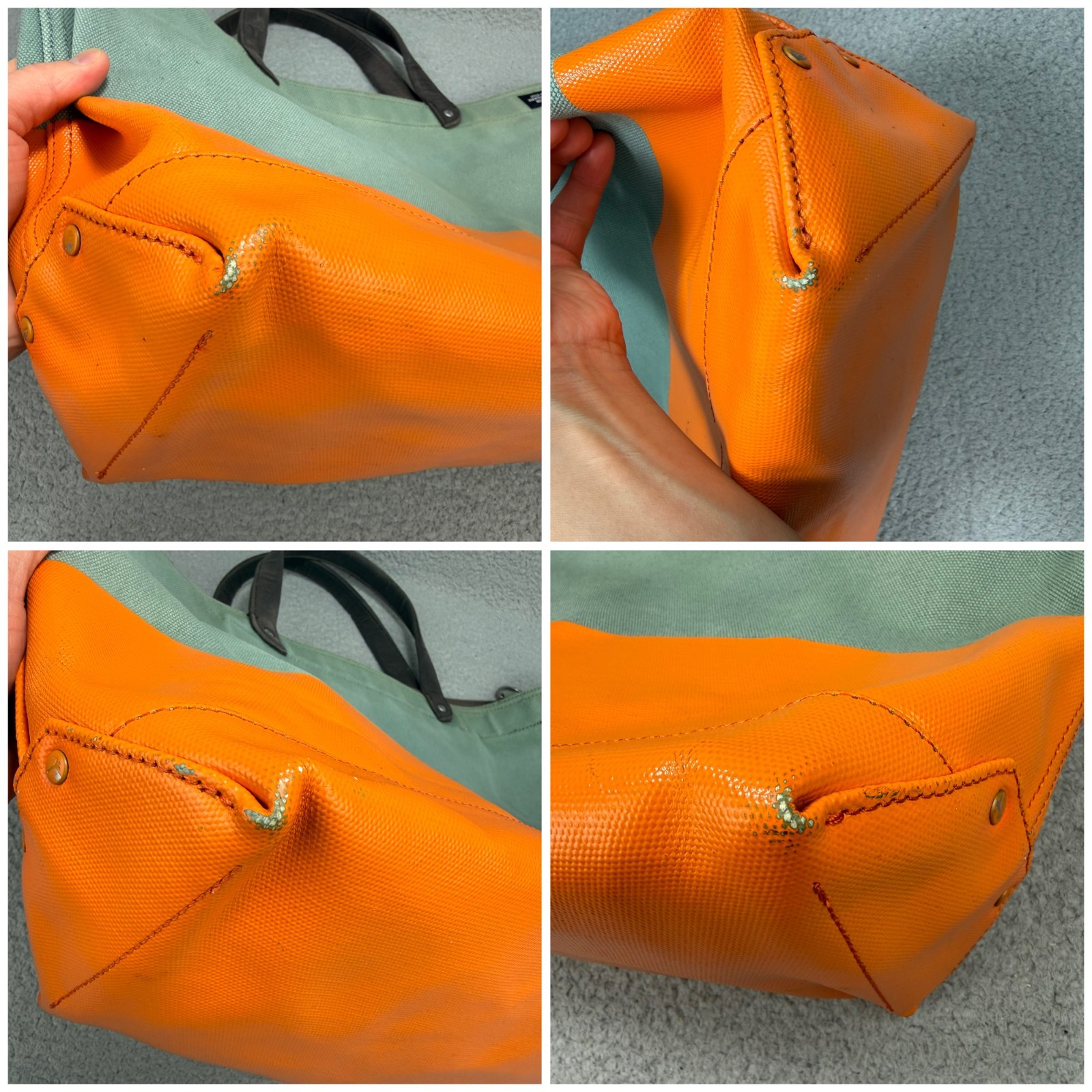 Jack Spade Tote Bag Green Orange Dipped Industrial Canvas Coal Utility Shoulder