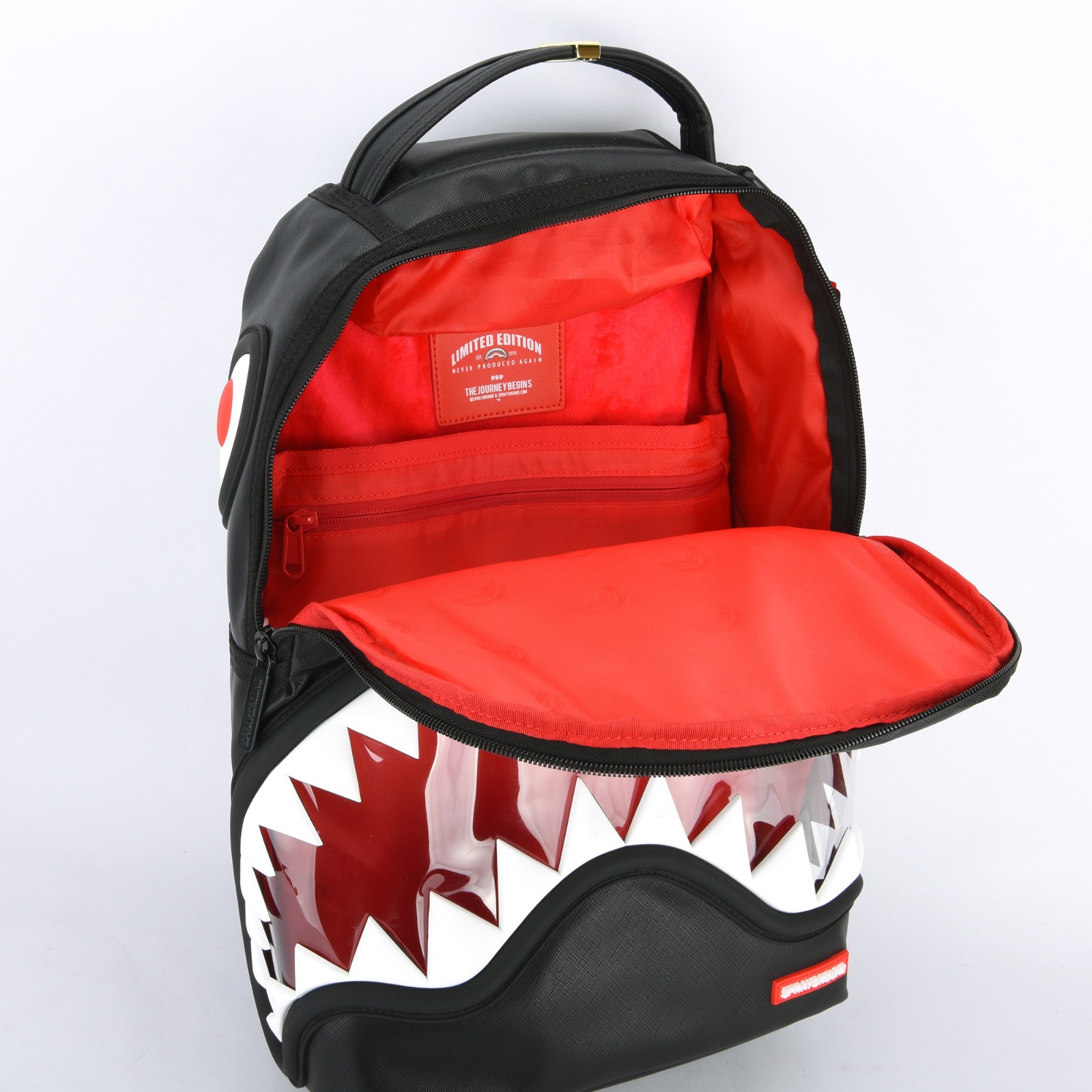 Sprayground Shark Big Bite Lucid Clear Shark Bite Bag zipper Backpack Black