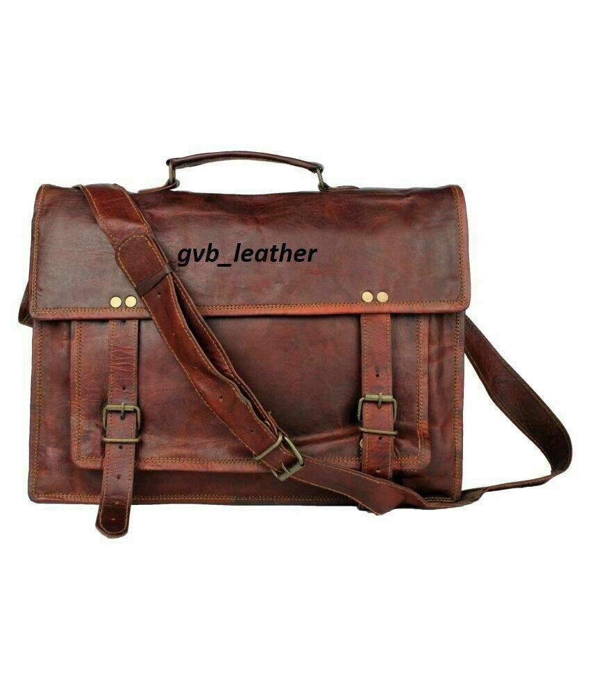 Real famous Handmade Leather Messenger Shoulder Bag Cross Body Laptop Briefcase
