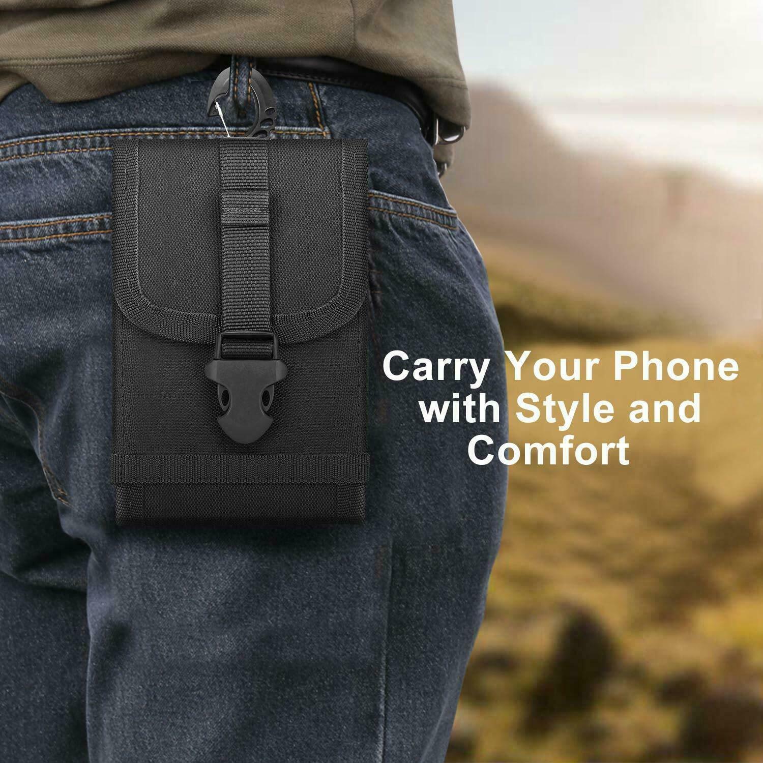 Tactical MOLLE Phone Pouch Compact Waist Clip-On Holster Smartphone Case Black