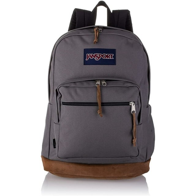 JanSport Right Pack Backpack Color: Graphite Grey Suede Leather Bottom ORIGINAL