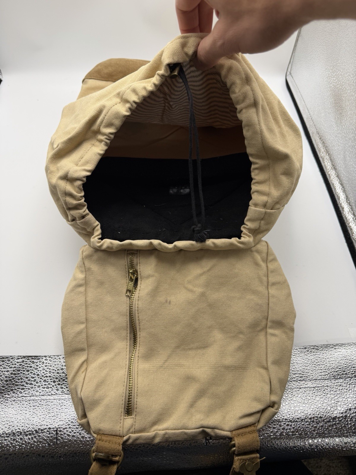 Canvas Rucksack Backpack Tan Minimalist Vintage Style Pack 18×14 YKK Zipper