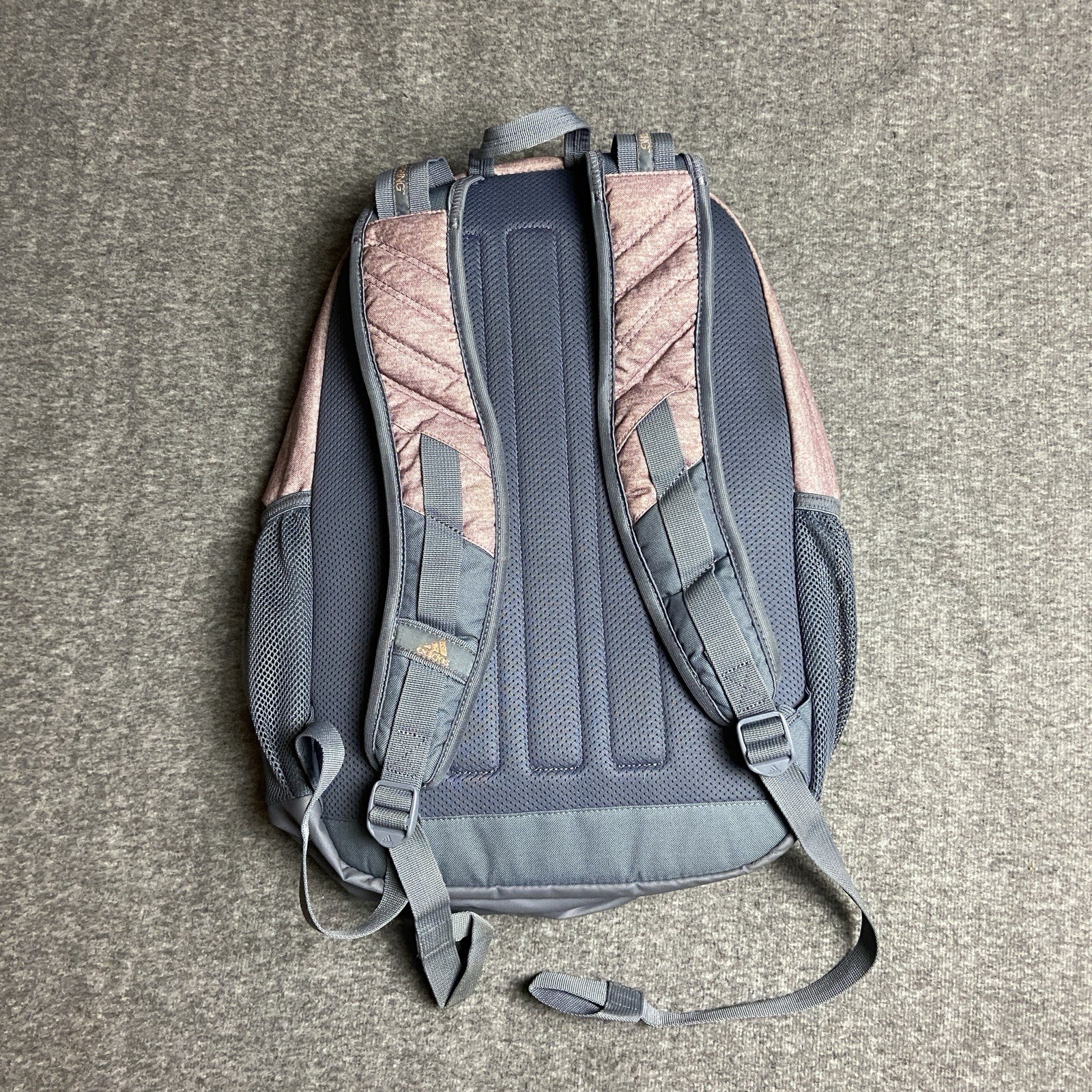 Adidas Prime Backpack Red Purple Gold Writing Zip Pockets Laptop Sleeves