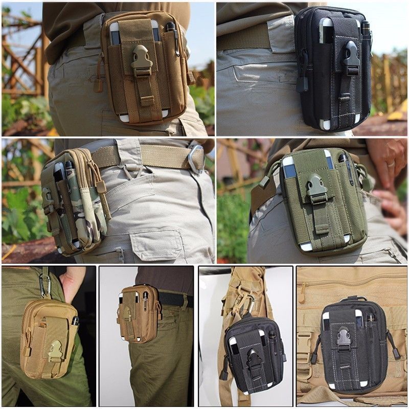 Tactical Cell Phone Pouch Holster Molle Flashlight EDC Waist Bag for Men Hunting