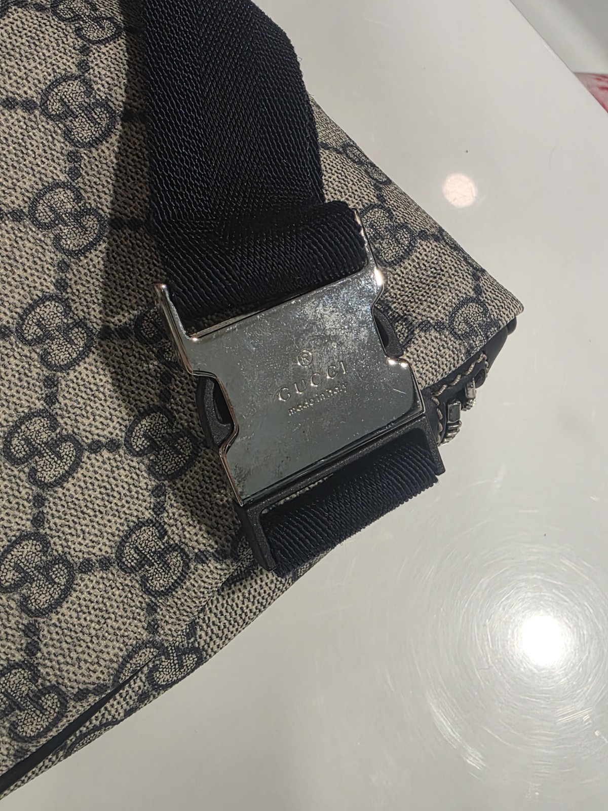 Auth Gucci GG Imprime PVC Leather Black Belt Bag