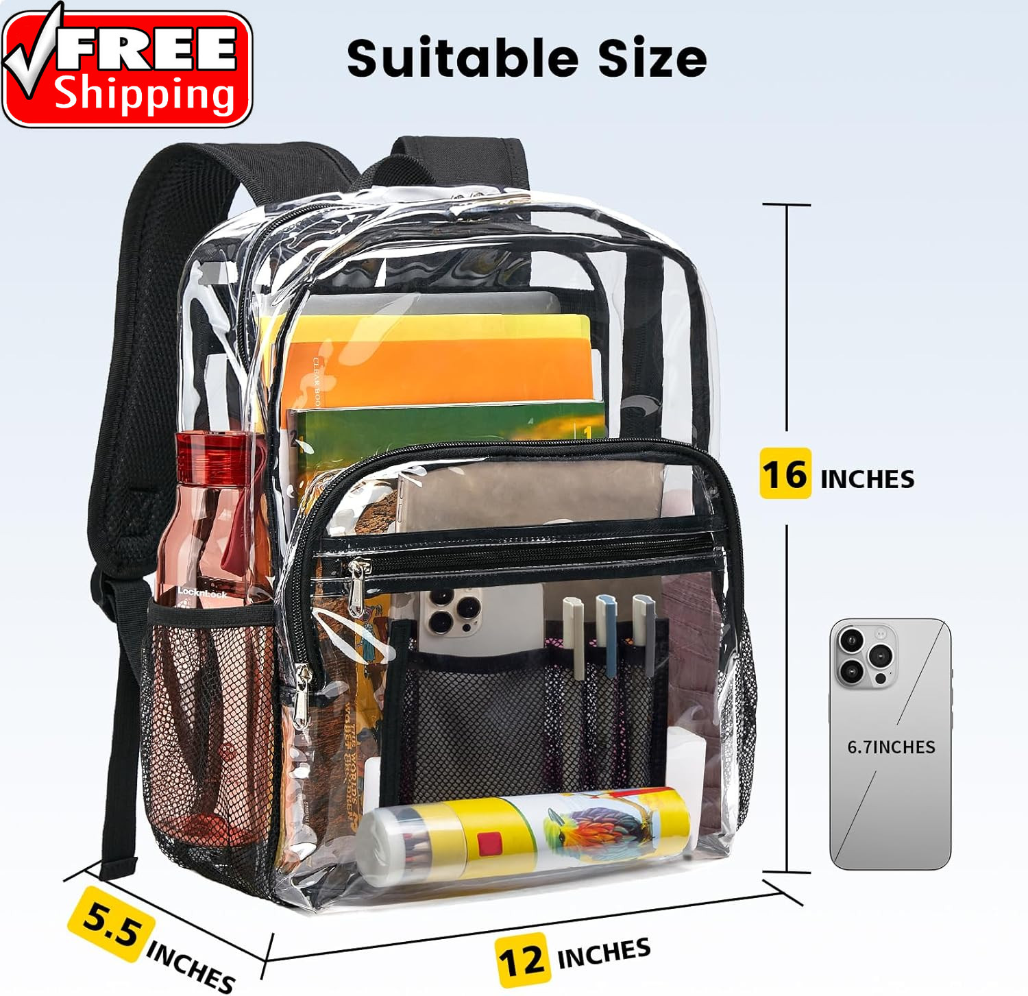 Clear Backpack Heavy Duty – Clear Bookbag Large See through Backpack Plastic Tra