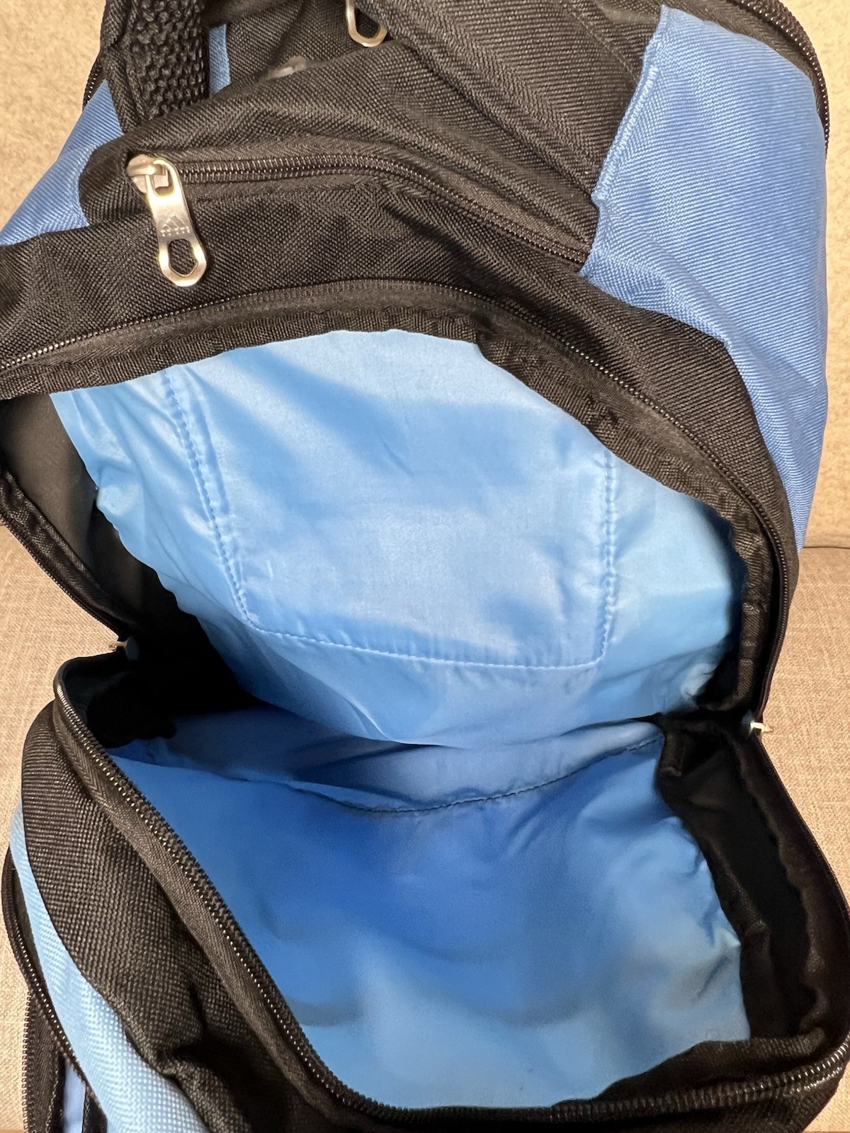 Adidas Ridgemont LoadSpring Backpack Black Blue & White 4 Zipper Compartments