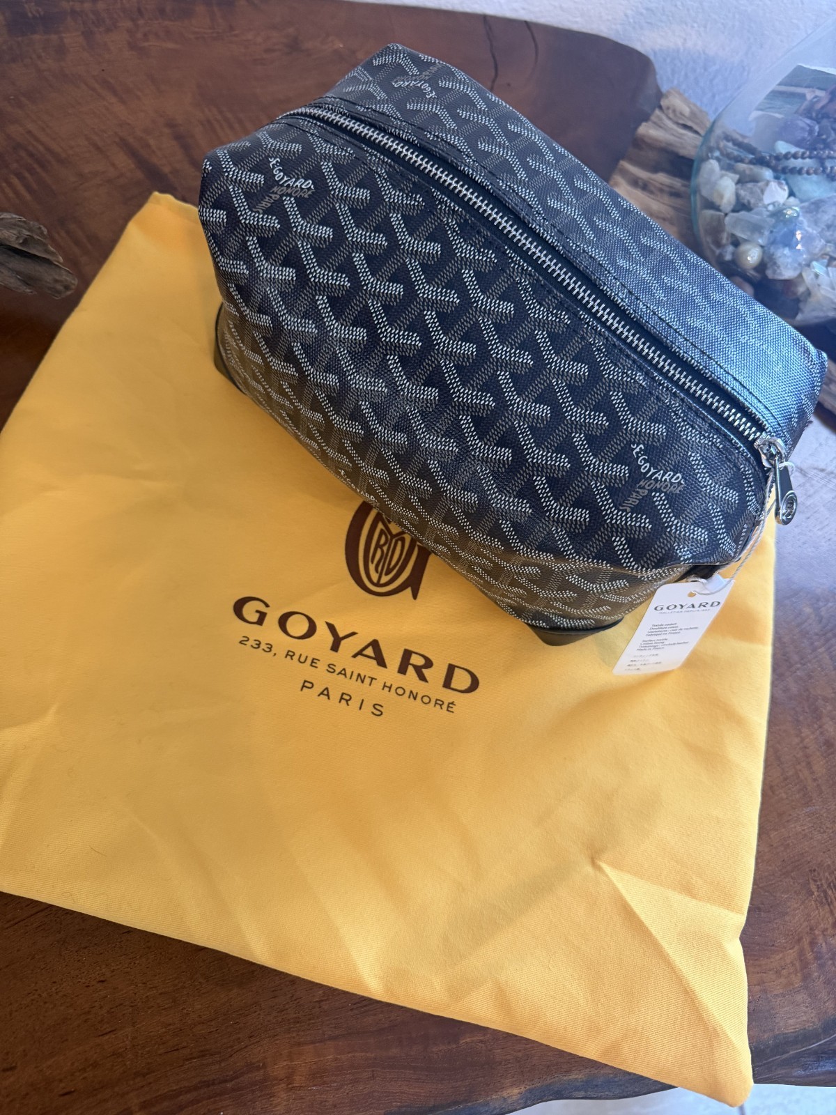 Authentic Goyard Bowling 25 Toiletry Bag, Black Goyardine Canvas, With Dust Bag