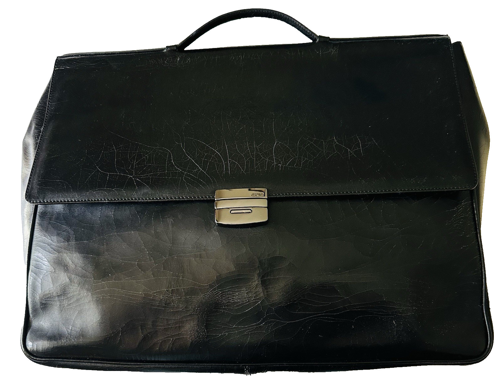 VTG EXTE Italy Black Leather 1990’s Soft Attache Briefcase Business Bag PreOwned
