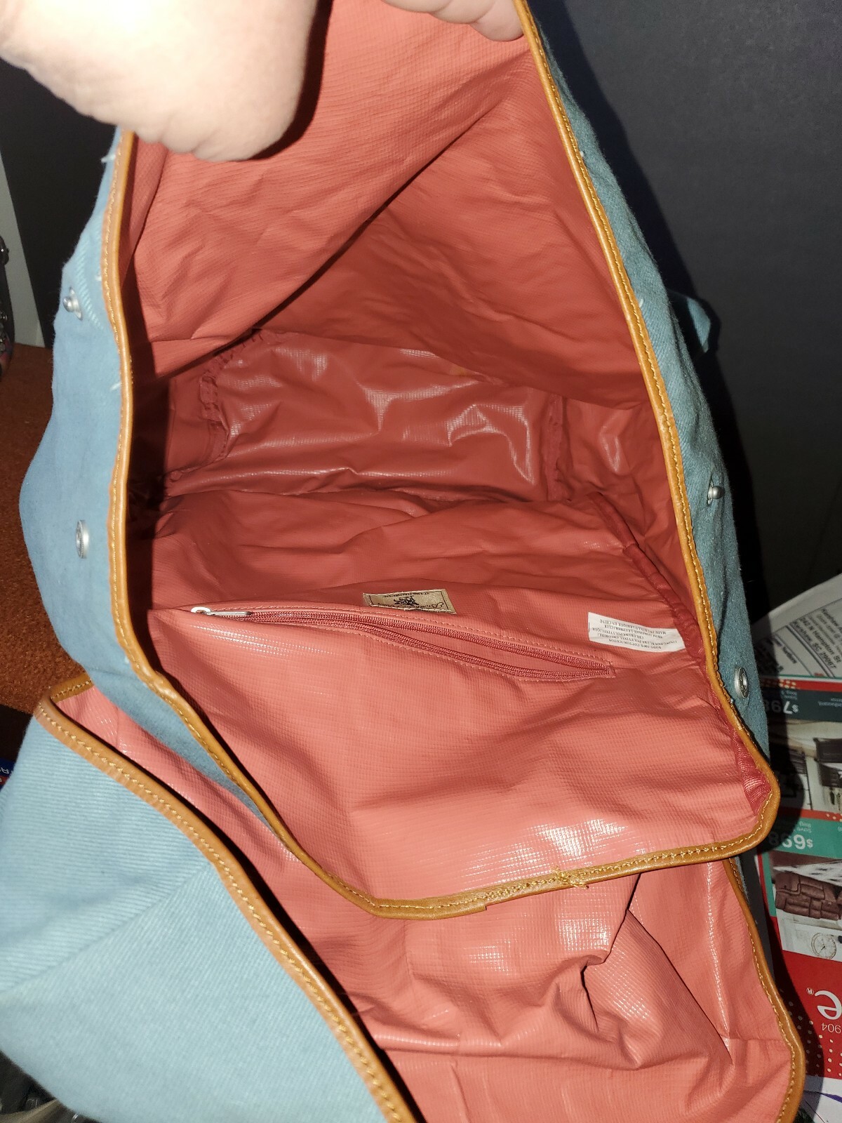 The Brothers Bray Billykirk Backpack Cotton Blue with Leather Trim Vinyl Liner