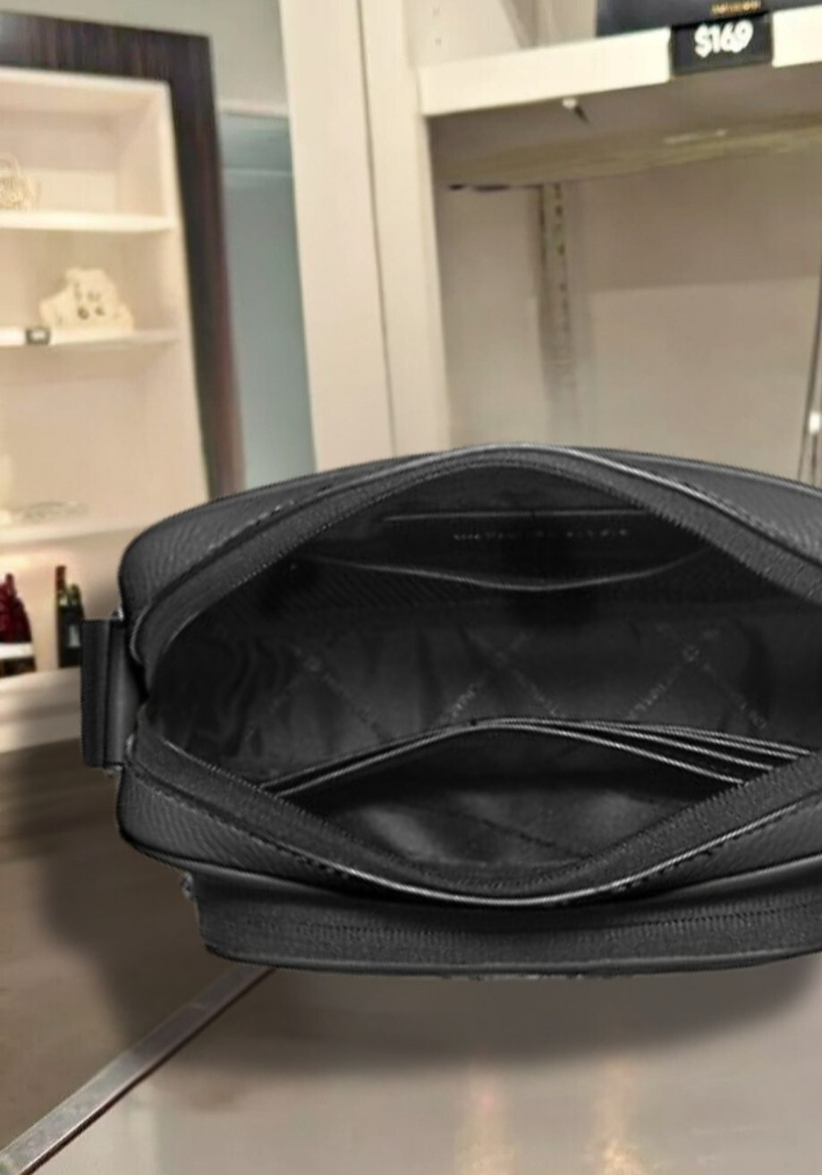 Michael Kors Cooper Men Pebbled Leather Crossbody Camera Bag with Pouch Black