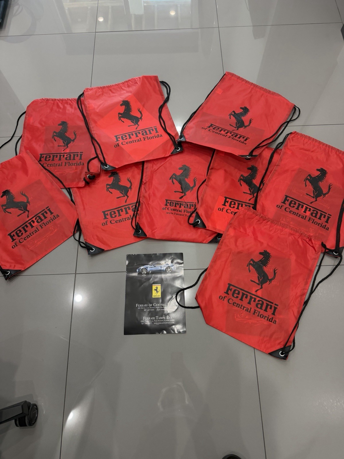 Ferrari Of Florida Dealership Bag String Rucksack Gift bag Adult Kids LOT Of 9